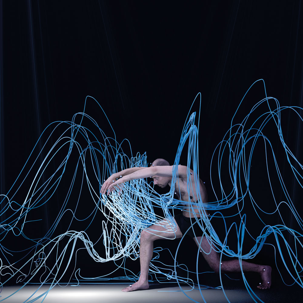 Foto van een danser met blauwe waves