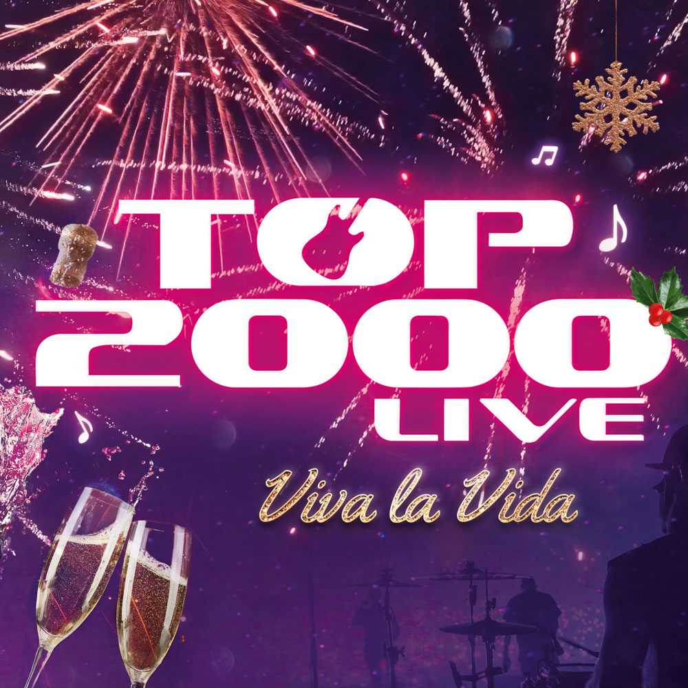 De top 2000 met een feestelijke achtergrond van vuurwerk tot champagne