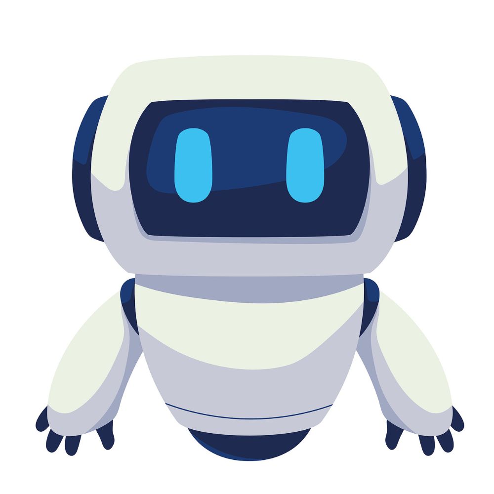 Voorstellingsbeeld van Zorgbot 2.0 een gestileerde illustratie van een vriendelijk ogende robot met een groot hoofd en blauwe ogen.