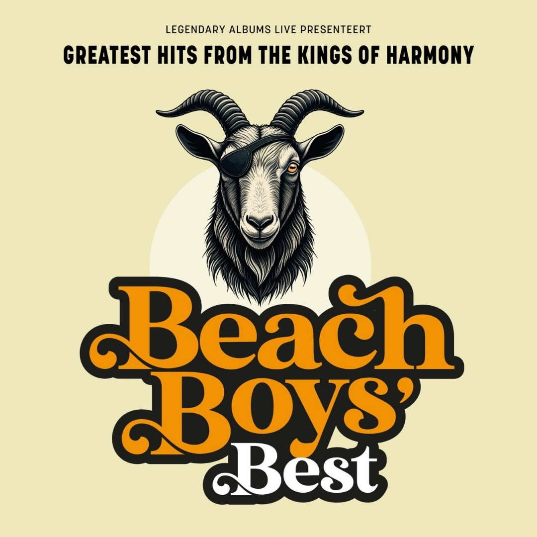 Logo Beach Boys Best met grote oranje letters en een geit met ooglapje erboven.