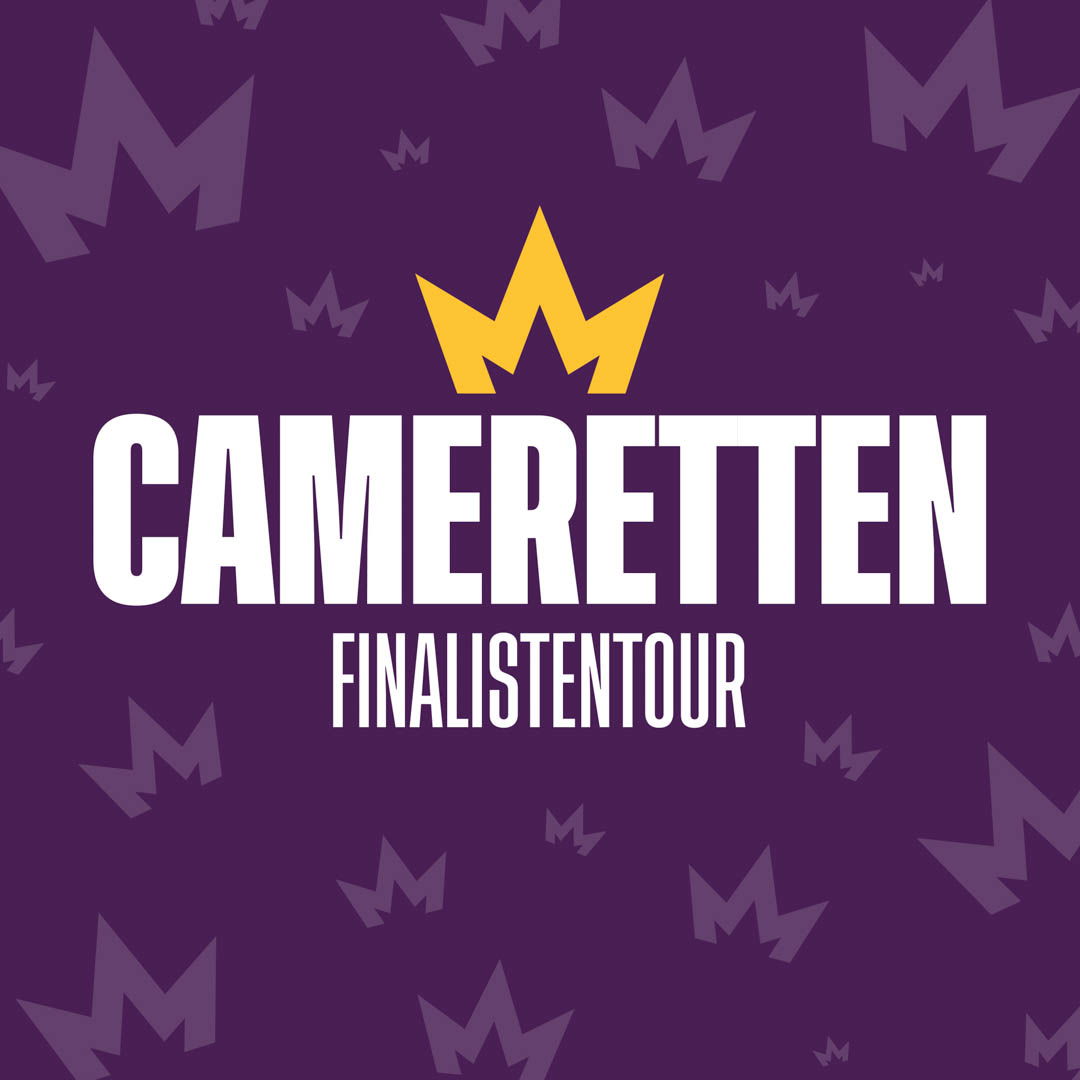 Logo van Camerettenfestival Finalistentour met kroon op paarse achtergrond.