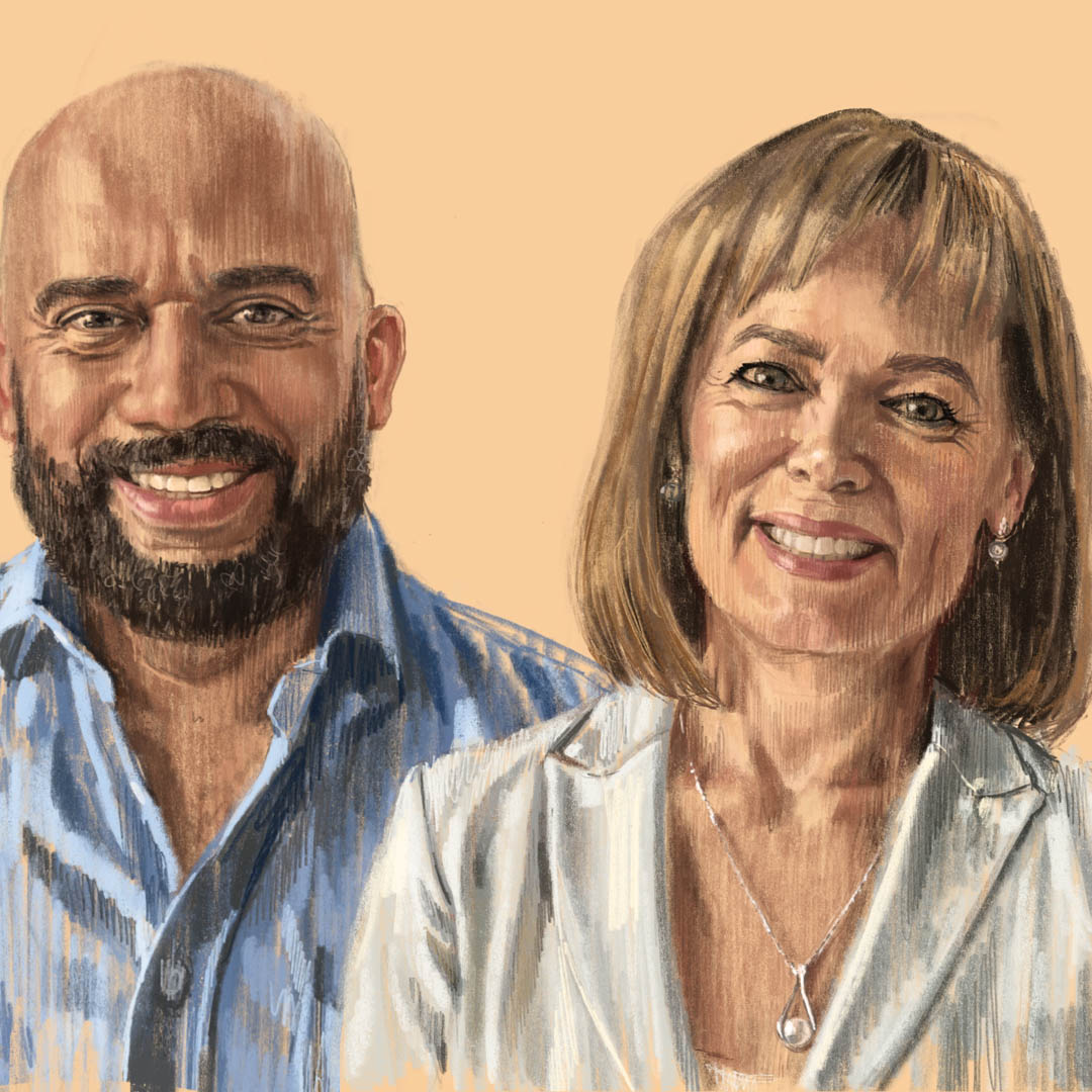 Getekend portret van Saskia Belleman voor podcastvoorstelling Naakt voor de rechter.